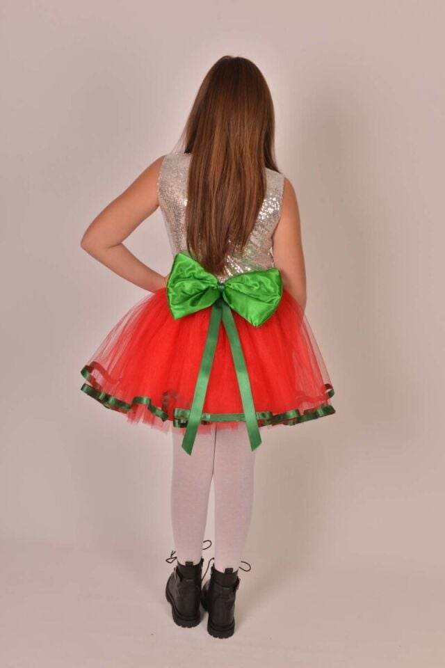 Yeni Yıl Kız Çocuk Kostümü Yeşil Fiyonklu, Yılbaşı Çocuk Kostümü