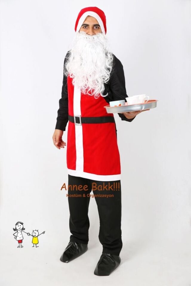 Yılbaşı Barmen Kostümü- Mutfak Önlüğü, Polar Kumaş Noel Mutfak Ürünleri