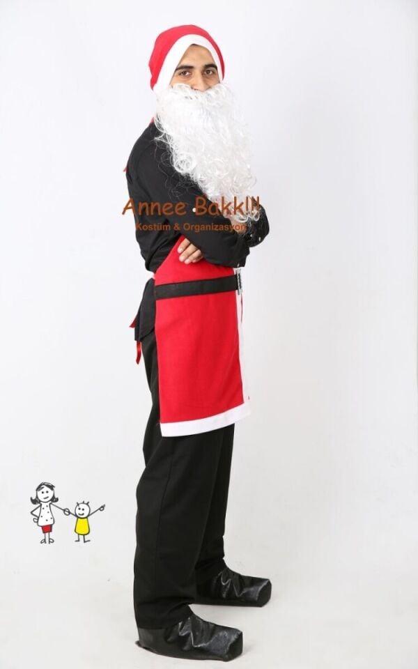 Yılbaşı Barmen Kostümü- Mutfak Önlüğü, Polar Kumaş Noel Mutfak Ürünleri