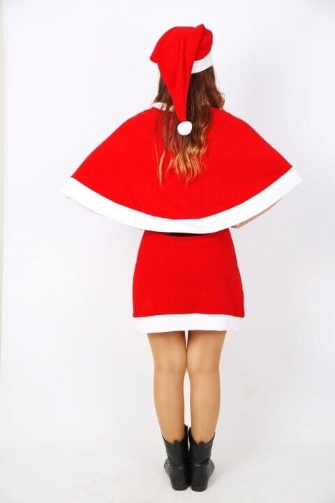 Straplez Noel Anne Kostümü Polar Pelerinli, Yetişkin Noel Anne Kostümleri