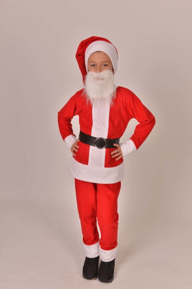 Erkek Çocuk Noel Baba Kostümü, Polar Kumaş Yeni Yıl Kostümü