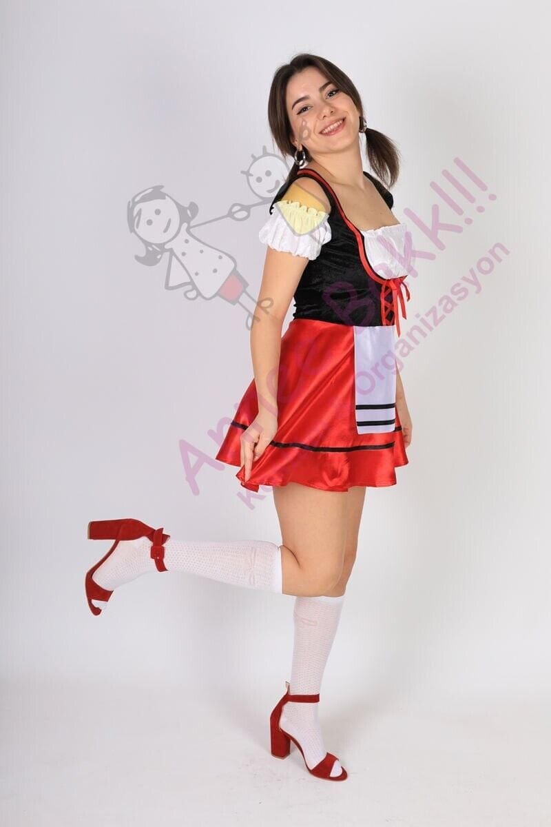 Kırmızı Renk Alman Kadın Kostümü, Oktoberfest Yetişkin Alman Kadın Kıyafeti, Hızlı Kargo