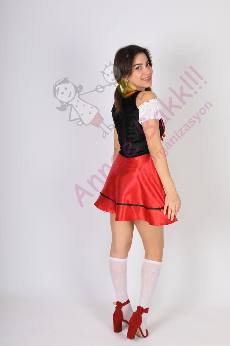 Kırmızı Renk Alman Kadın Kostümü, Oktoberfest Yetişkin Alman Kadın Kıyafeti
