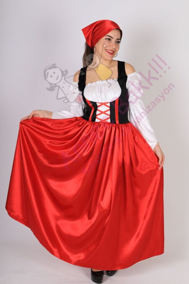 Bayerische Kırmızı Alman Kadın Kostümü, Oktoberfest Yetişkin Alman Kadın Kıyafeti