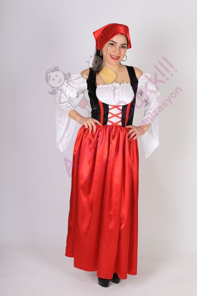 Bayerische Kırmızı Alman Kadın Kostümü, Oktoberfest Yetişkin Alman Kadın Kıyafeti