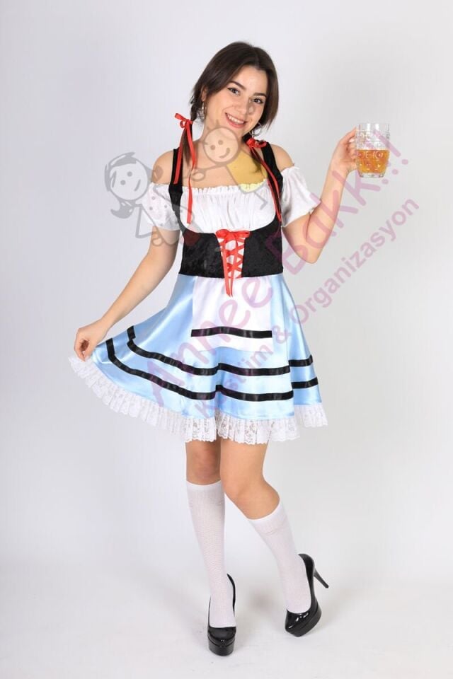 Bavyera Alman Kadın Kostümü, Alman Oktoberfest Mini Kadın Elbise