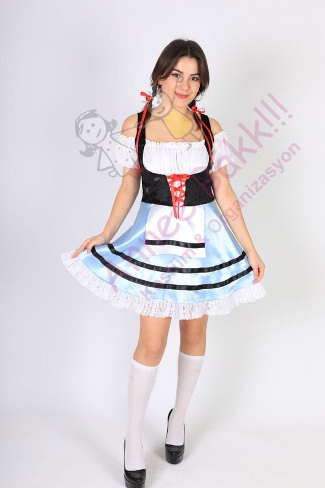 Bavyera Alman Kadın Kostümü, Alman Oktoberfest Mini Kadın Elbise