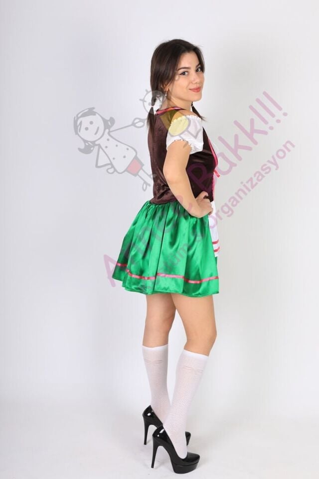 Almanya-Bavyera Oktoberfest Kadın Kostümü, Yeşil Mini Alman Kadın Kıyafeti