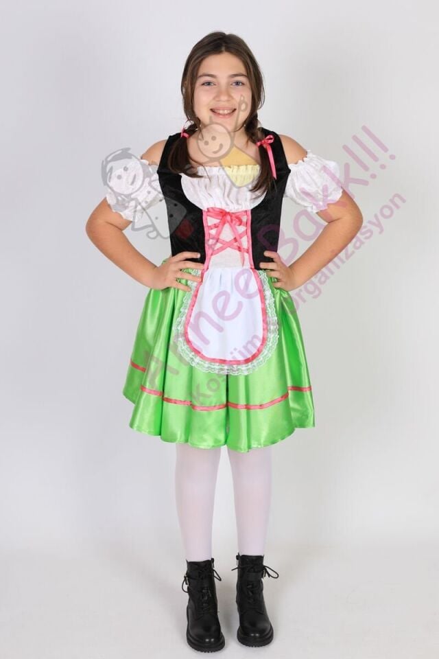 Almanya Temalı Kız Çocuk Kostümü, Alman Oktoberfest Festivali Kız Çocuk Kıyafeti