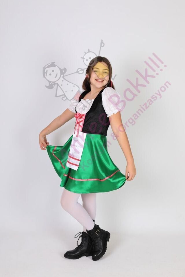 Almanya Temalı Kız Çocuk Kostümü, Alman Oktoberfest Festivaline Uygun Kız Çocuk Kıyafeti