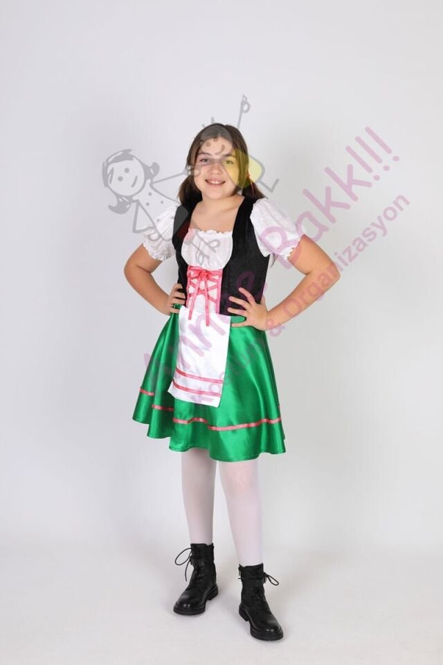 Almanya Temalı Kız Çocuk Kostümü, Alman Oktoberfest Festivaline Uygun Kız Çocuk Kıyafeti