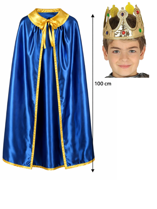 Çocuk Kral Pelerini & Kral Tacı Set, Saks Mavi Kral Pelerini & Kral Tacı