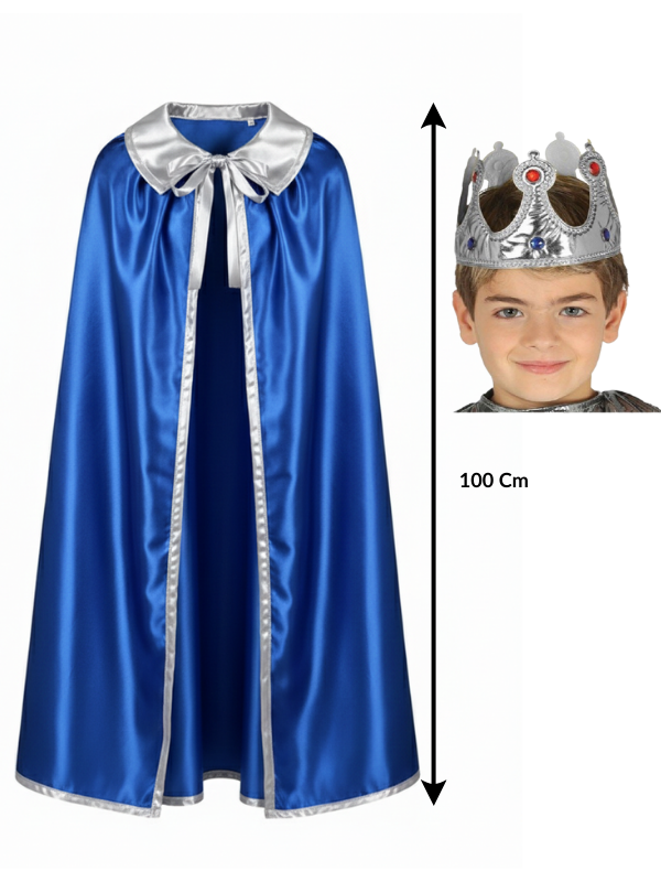 Çocuk Kral Pelerini & Kral Tacı Set, Saks Mavi Kral Pelerini & Kral Tacı