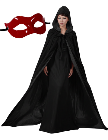Kapüşonlu Siyah Pelerin ve Kırmızı Maske Set, Halloween Aksesuaları