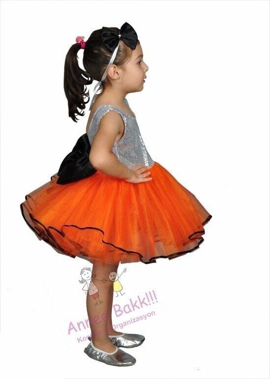 Lüx Tütü Elbise, Turuncu Renk Tütü Elbise, Modern Dans Kostümü