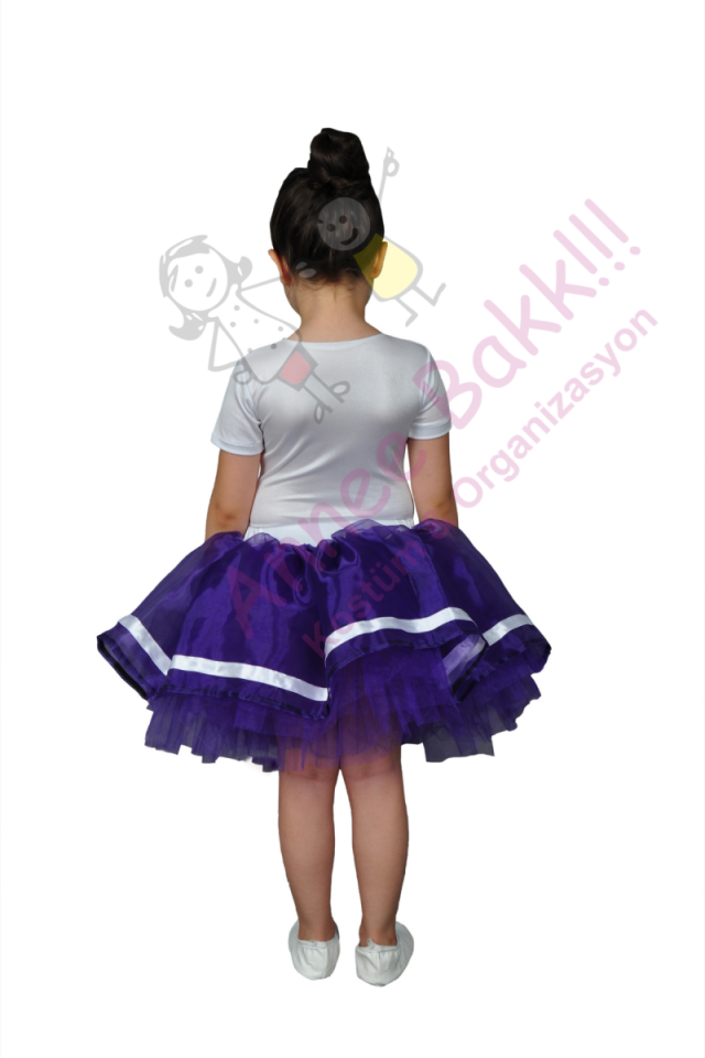 Mor Tüllü Etek Takım Çocuk, Sevimli Etek Takımı, Kız Çocuk Etek Set