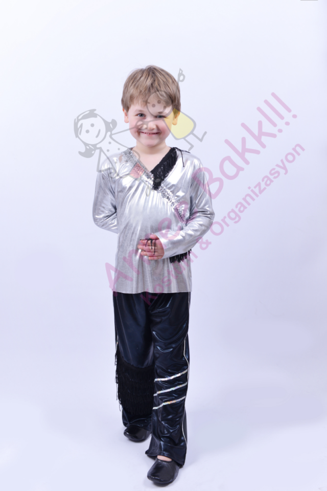 Püsküllü Erkek Modern Dans Kostümü, Saten Kumaş Püsküllü Dans Kıyafeti