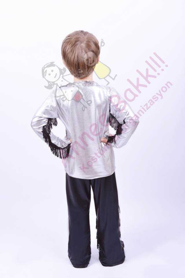 Püsküllü Erkek Modern Dans Kostümü, Saten Kumaş Püsküllü Dans Kıyafeti