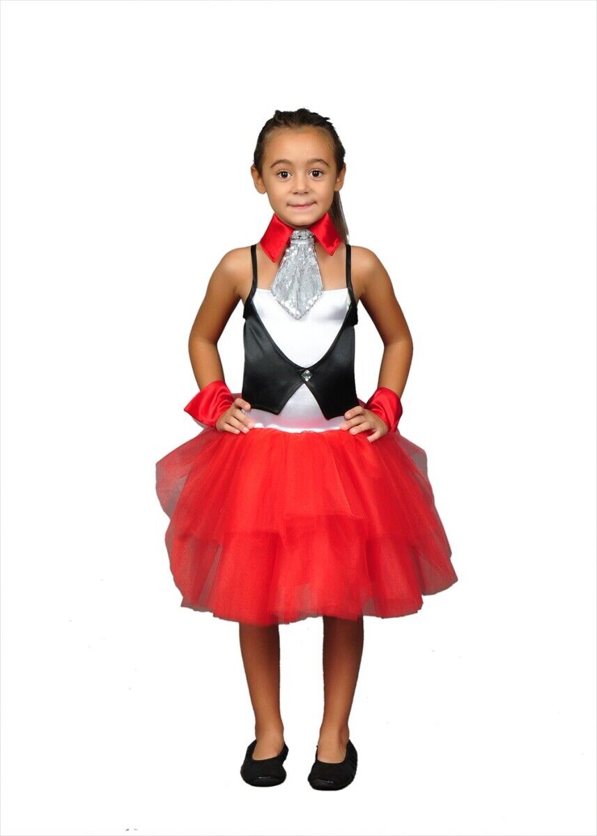 Yakalı Yelekli Kırmızı Renk Tütü Dans Kostümü, Kız Çocuk Tütü Dans Elbisesi