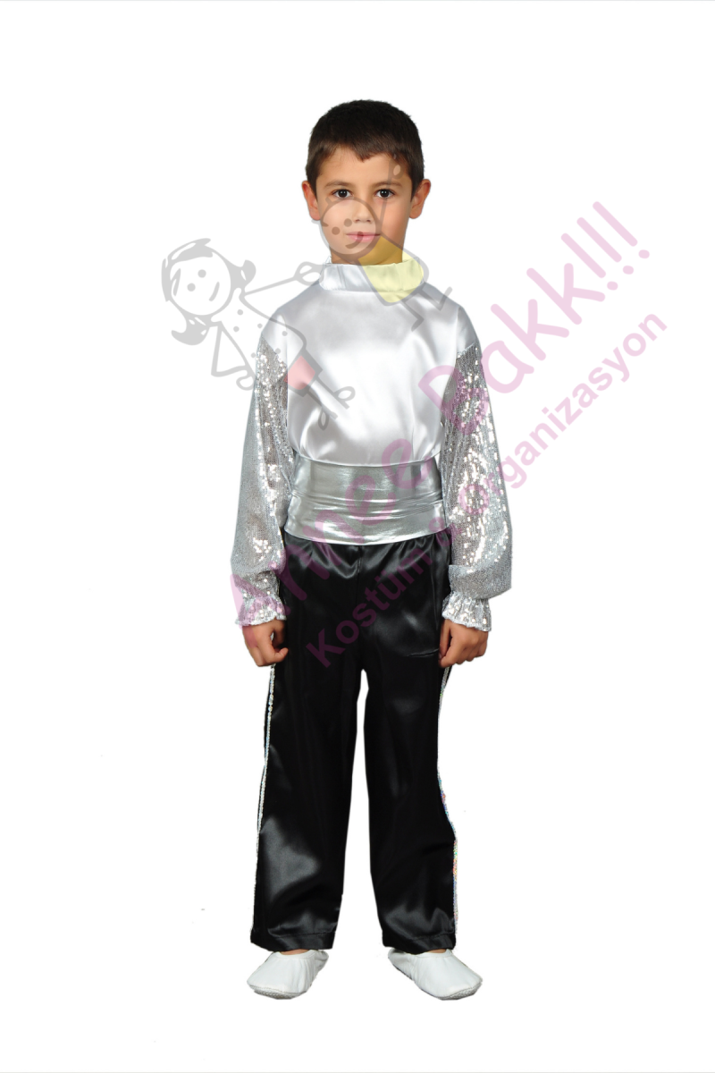 Gümüş Renk Erkek Çocuk Dans Kostümü, Modern Dans Erkek Çocuk Kıyafeti