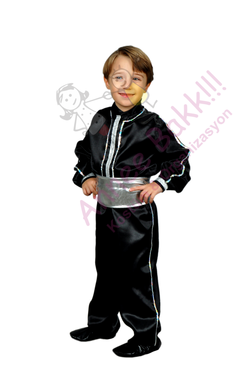Gümüş Renk Kemerli Erkek Dans Kostümü, Erkek Çocuk Modern Dans Kostümü