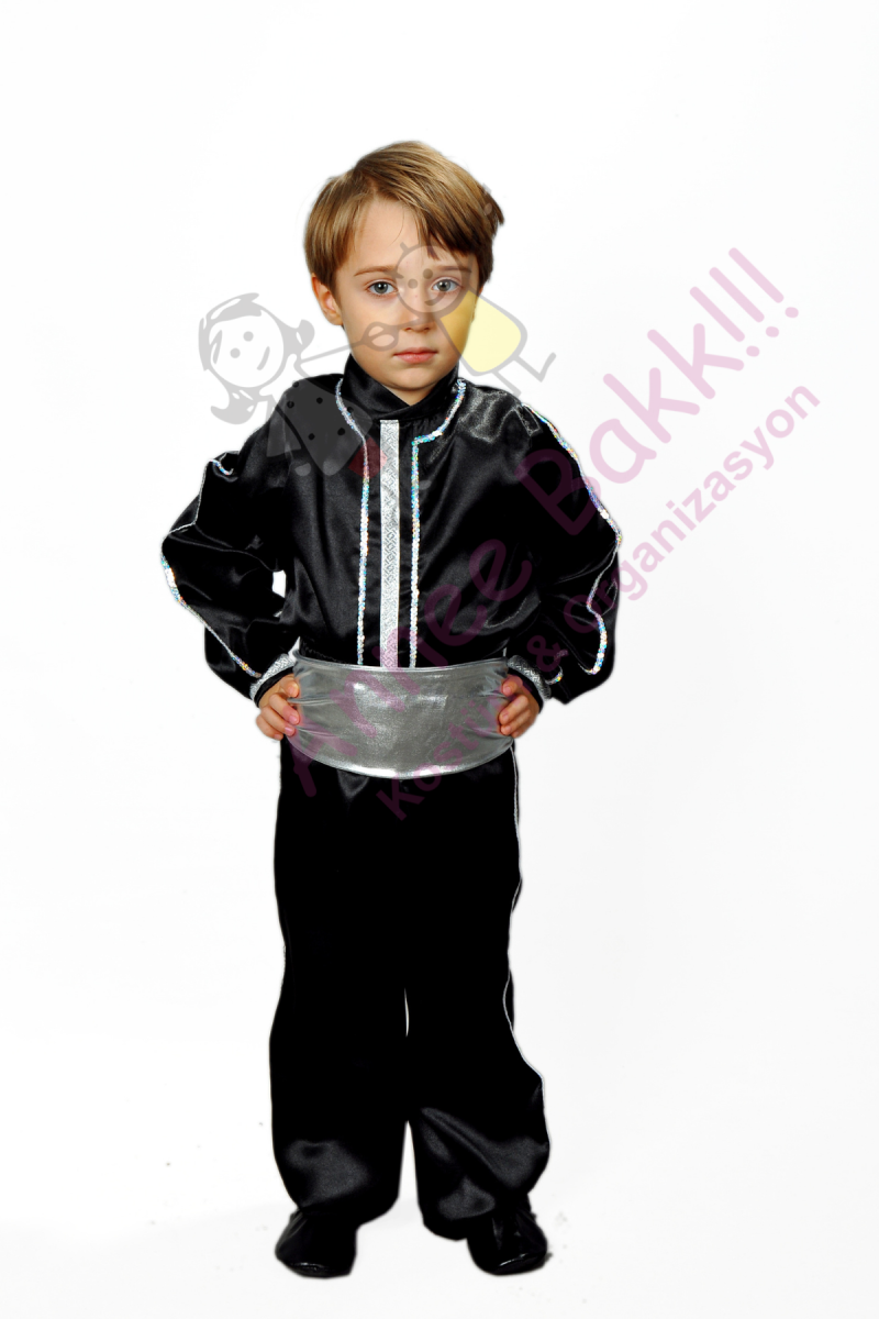 Gümüş Renk Kemerli Erkek Dans Kostümü, Erkek Çocuk Modern Dans Kostümü