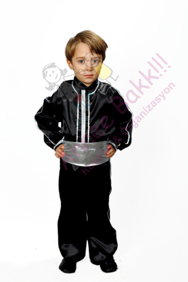 Gümüş Renk Kemerli Erkek Dans Kostümü, Erkek Çocuk Modern Dans Kostümü