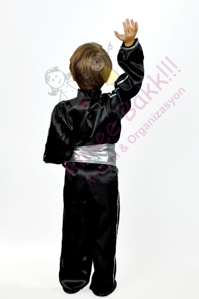 Gümüş Renk Kemerli Erkek Dans Kostümü, Erkek Çocuk Modern Dans Kostümü