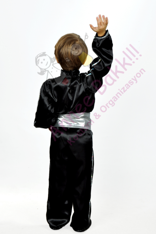 Gümüş Renk Kemerli Erkek Dans Kostümü, Erkek Çocuk Modern Dans Kostümü