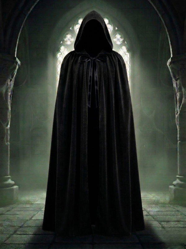 Kadife Siyah Kapüşon Pelerin, Unisex Kapüşonlu Pelerin