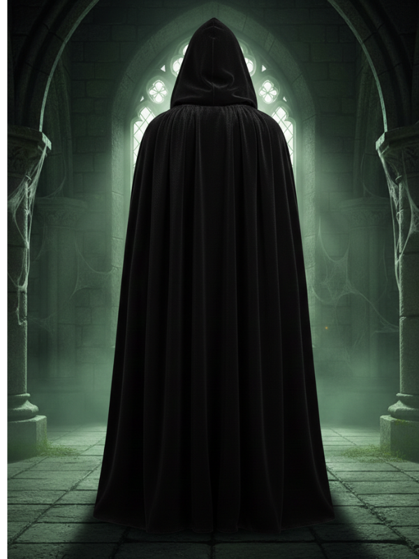 Kadife Siyah Kapüşon Pelerin, Unisex Kapüşonlu Pelerin