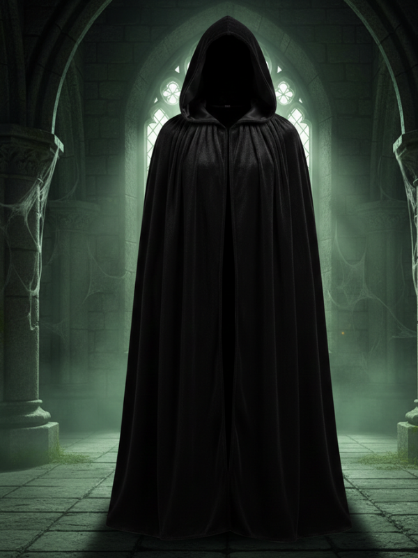 Kadife Siyah Kapüşon Pelerin, Unisex Kapüşonlu Pelerin