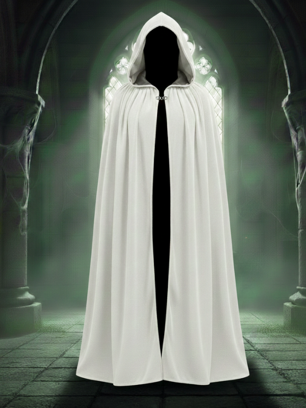 Kadife Beyaz Kapüşon Pelerin, Unisex Kapüşonlu Pelerin