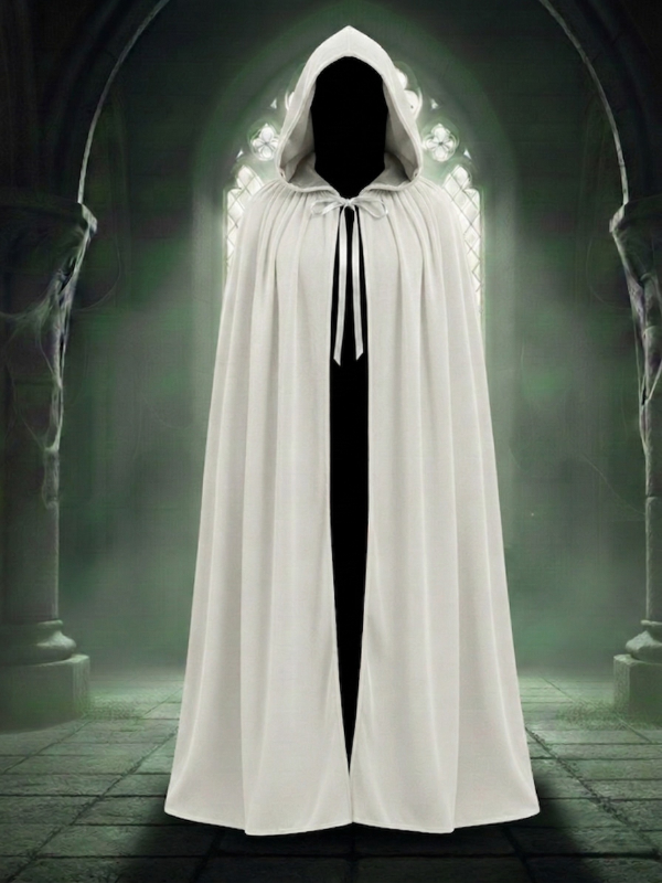 Kadife Beyaz Kapüşon Pelerin, Unisex Kapüşonlu Pelerin