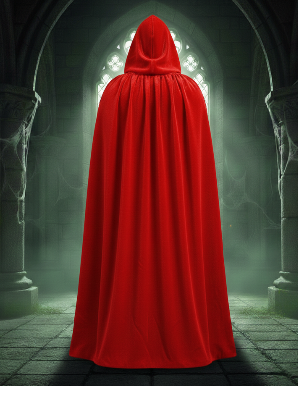 Kadife Kırmızı Kapüşon Pelerin, Unisex Kapüşonlu Pelerin