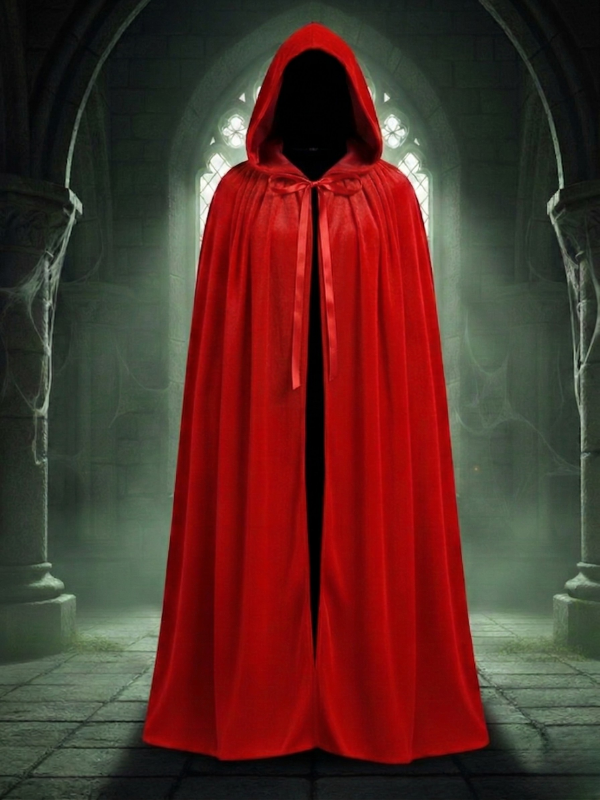 Kadife Kırmızı Kapüşon Pelerin, Unisex Kapüşonlu Pelerin