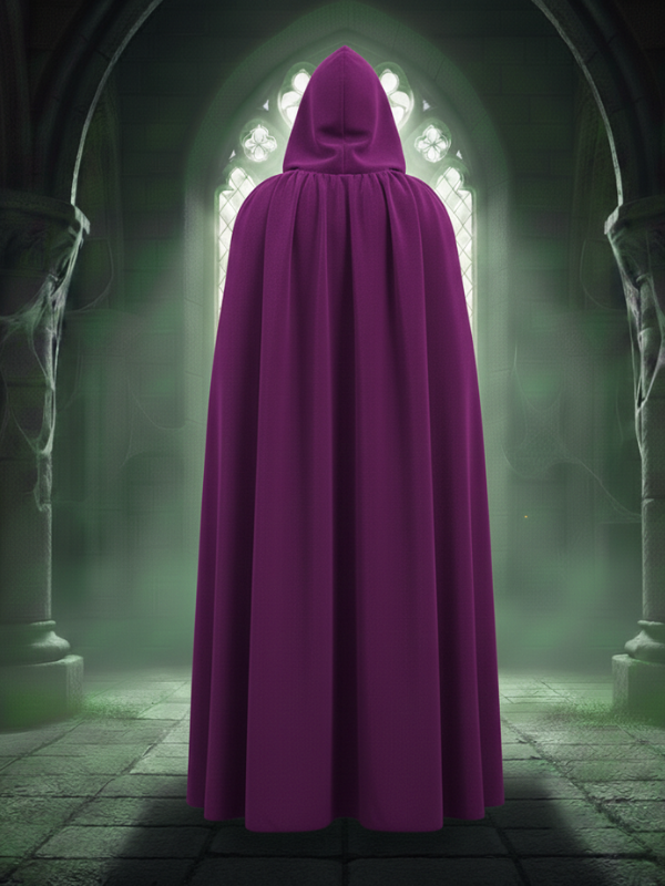 Kadife Mor Kapüşon Pelerin, Unisex Kapüşonlu Pelerin