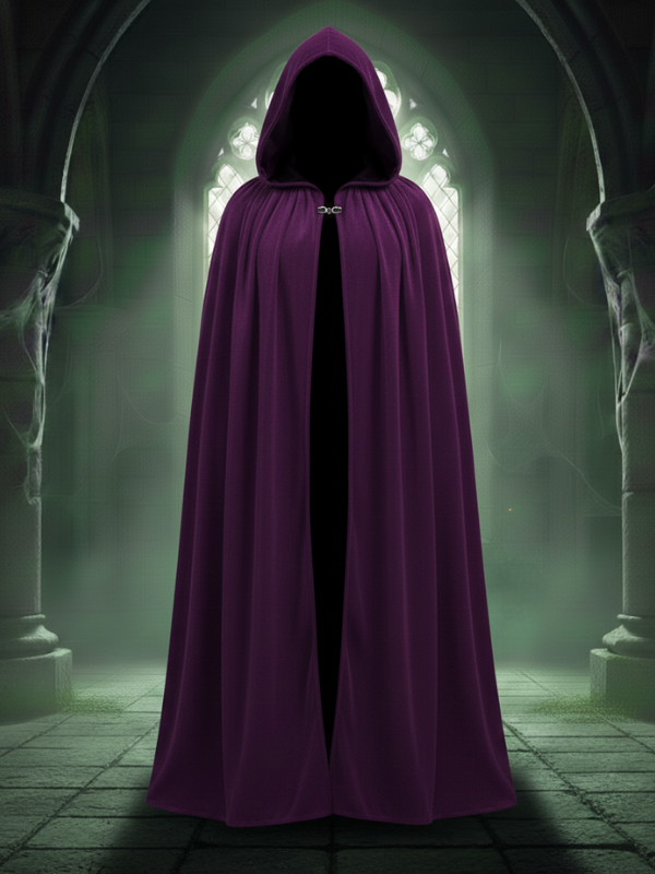 Kadife Mor Kapüşon Pelerin, Unisex Kapüşonlu Pelerin