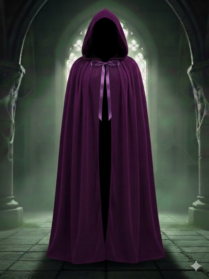 Kadife Mor Kapüşon Pelerin, Unisex Kapüşonlu Pelerin