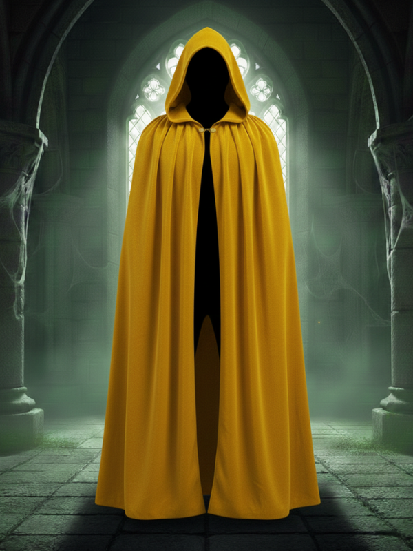 Kadife Sarı Kapüşon Pelerin, Unisex Kapüşonlu Pelerin