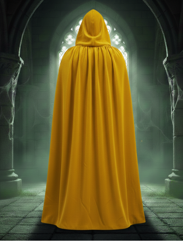 Kadife Sarı Kapüşon Pelerin, Unisex Kapüşonlu Pelerin