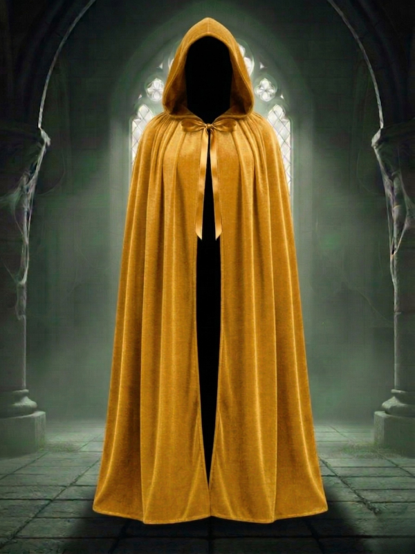 Kadife Sarı Kapüşon Pelerin, Unisex Kapüşonlu Pelerin