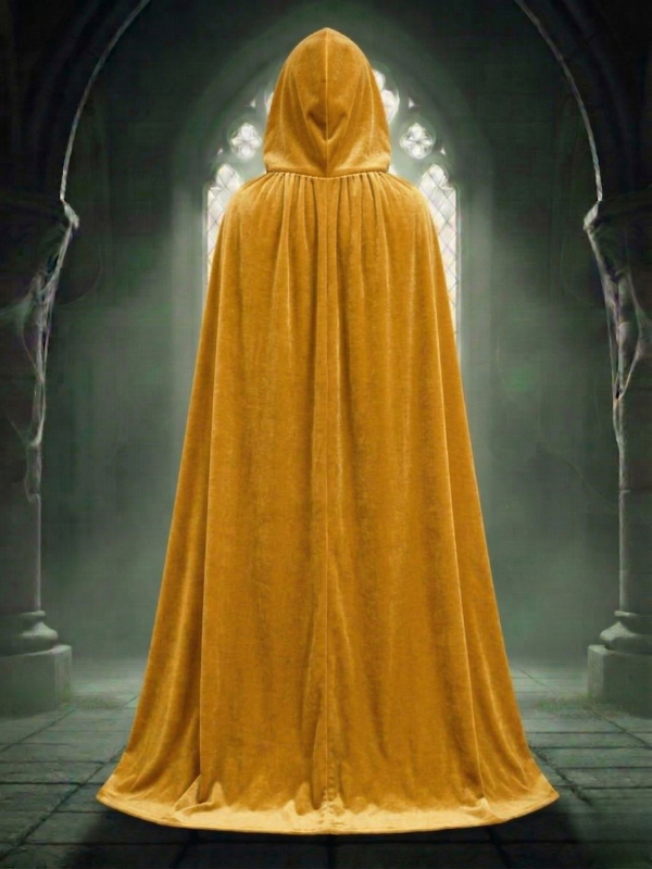 Kadife Sarı Kapüşon Pelerin, Unisex Kapüşonlu Pelerin