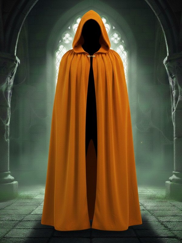 Kadife Turuncu Kapüşon Pelerin, Unisex Kapüşonlu Pelerin