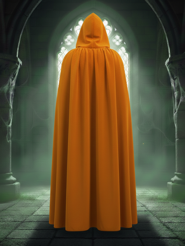 Kadife Turuncu Kapüşon Pelerin, Unisex Kapüşonlu Pelerin