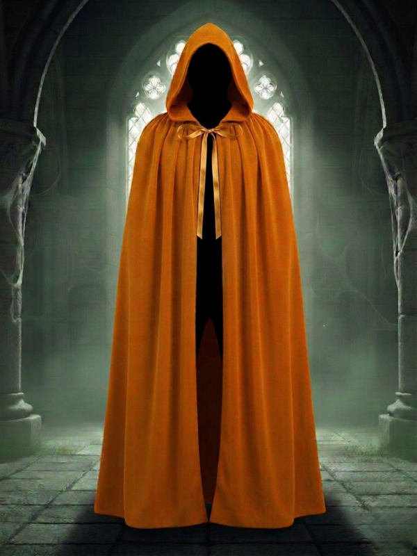 Kadife Turuncu Kapüşon Pelerin, Unisex Kapüşonlu Pelerin