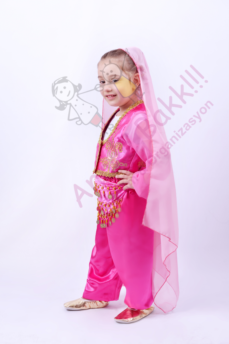 Pembe Renk Çiftetelli Kostümü, Çiftetelli Dans Kostümü, Kız Çocuk Dans Kıyafeti