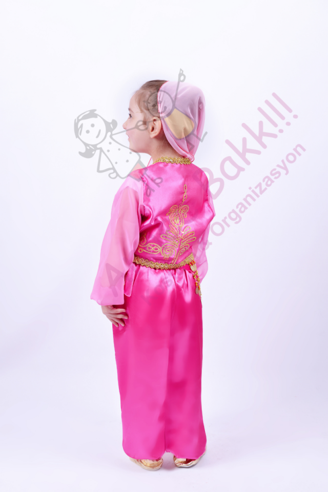Pembe Renk Çiftetelli Kostümü, Çiftetelli Dans Kostümü, Kız Çocuk Dans Kıyafeti