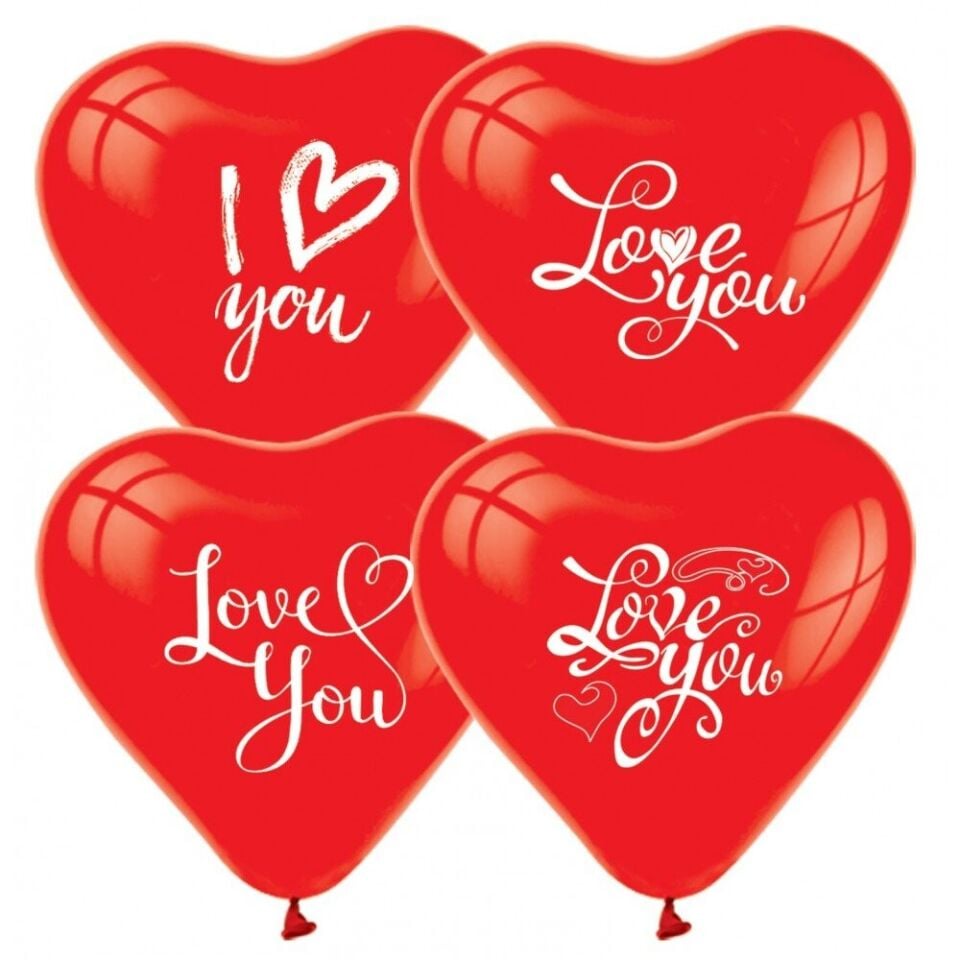 Lateks Baskılı Kırmızı Kalp Balon