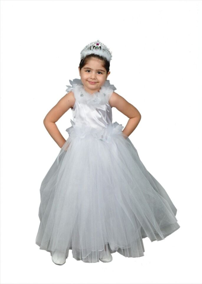 Beyaz Gelinlik Kostümü, Çocuk Tül Elbise, Tütü Beyaz Elbise